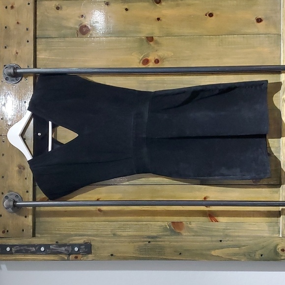 VINTAGE 80S 90S BLACK SUEDE LEATHER DRESS BIN-BIN CALIFORNIA MINI - Picture 1 of 10